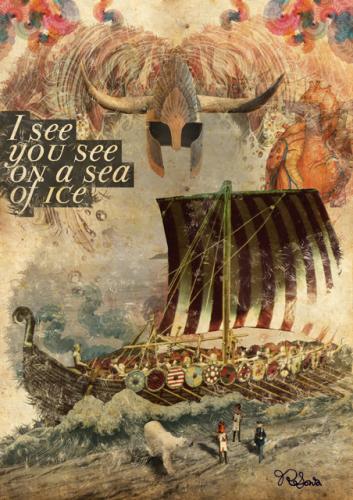 Cartoon: Sea of Ice (medium) by thiagoribeiro tagged vintage,illustration,old,paper,collage,book,sea,ice,viking