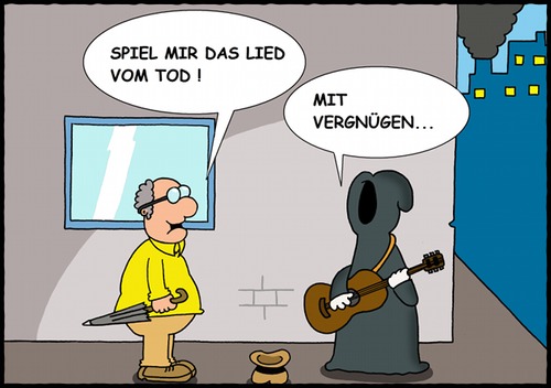 Cartoon: Straßenmusiker (medium) by sinnfrei-cartoons tagged gitarre,tod,rentner,lied