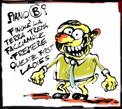 Cartoon: GiGi Otto (medium) by yalisanda tagged gigi,otto,first,ladies,aquila,silvio,papi,pappone,terra,trema,fremere,italy,goverment,politics,berlugnette,vignette,comics,humor,satira