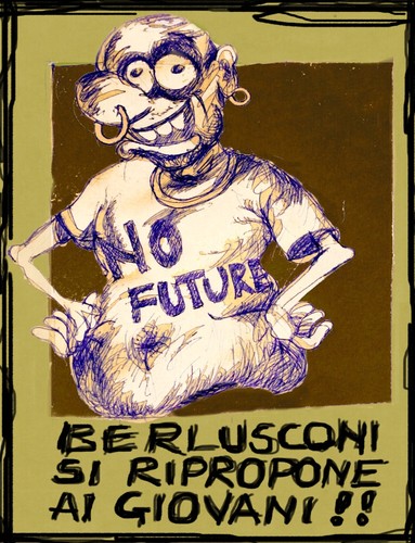 Cartoon: No Future (medium) by yalisanda tagged berlusconi,government,italy,preoccuparsi,giovani,satira,berlugnette,crises