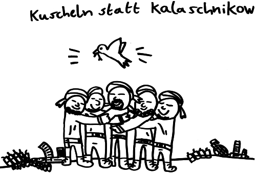 Cartoon: Kuscheln statt Kalaschnikow (medium) by dinofriend tagged terroranschläge,brüssel