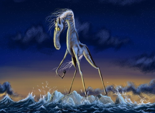 Cartoon: surprised by the Sea (medium) by FredCoince tagged horse,sea,tragedy
