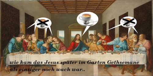Cartoon: abendmahl (medium) by ab tagged ostern,letztes,abendmahl,jesus,jünger,spät,essen,espresso