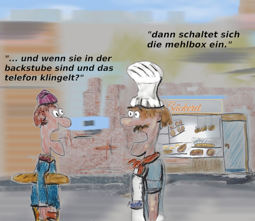 Cartoon: backwerk (medium) by ab tagged bäcker,backen,brot,mehl,telefon,begriffwort
