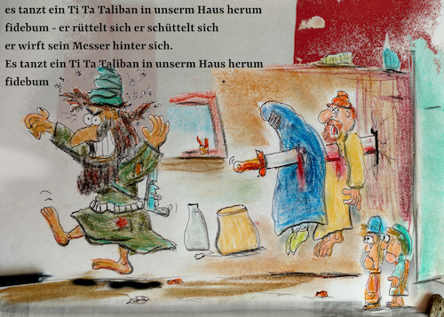 Cartoon: deutsch-afghanisches kinderlied (medium) by ab tagged taliban,afghanistan,mord,totschlag,verfolgung,bevölkerung,frauen,mädchen,kinder