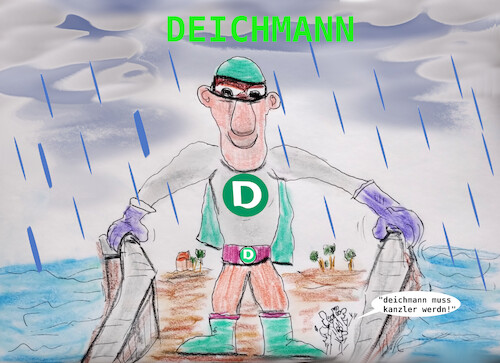 Cartoon: deutsche superhelden (medium) by ab tagged deutschland,hochwasser,überschwemmung,flut,hilfe,bevölkerung