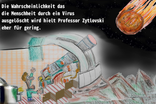 Cartoon: erkenntniss (medium) by ab tagged erde,menschheit,ende,corona,weltraum,meteor