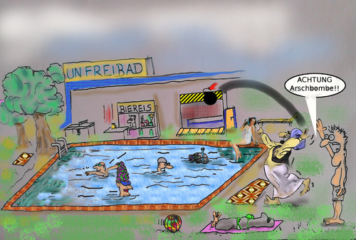 Cartoon: freibad 2. teil.. (medium) by ab tagged sommer,schwimmen,freibad,action,fun
