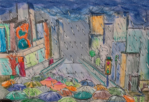 Cartoon: frühlingsregen (medium) by ab tagged regen,schirme,stadt,wolken