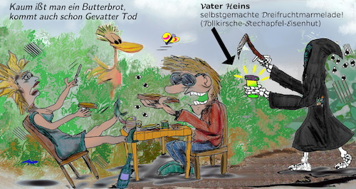 Cartoon: frühstück im freien (medium) by ab tagged frühstück,natur,freien,tod,marmelade