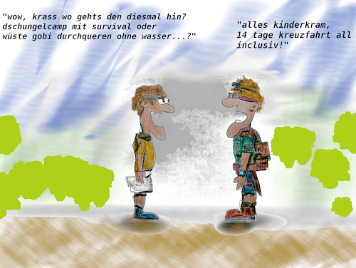 Cartoon: hardcore (medium) by ab tagged kreuzfahrt,virus,hanta,durchfall,tod,quarantäne,krankheit,training,fitness,survival,abenteuer