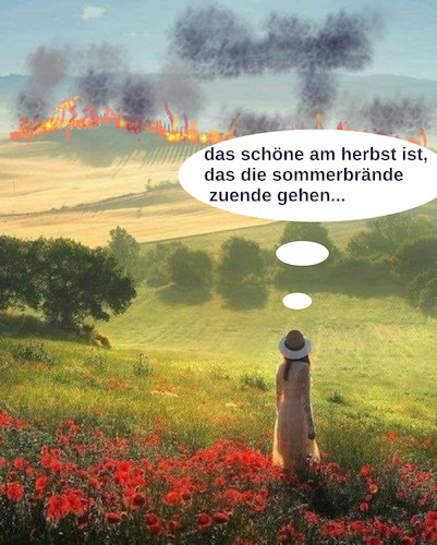 Cartoon: herbstanfang (medium) by ab tagged europa,sommer,herbst,jahreszeit,hitze,süden,feuer,italien,griechenland,wetter,klima,katastrophe