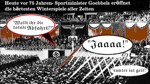 Cartoon: historisches (medium) by ab tagged krieg,beginn,deutsches,reich,rede,wahnsinn,volk,dumm,juhu