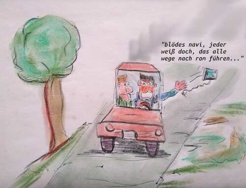 Cartoon: intelligentes fahren (medium) by ab tagged auto,fahrer,mann,navi,route,weg,verkehr,strasse