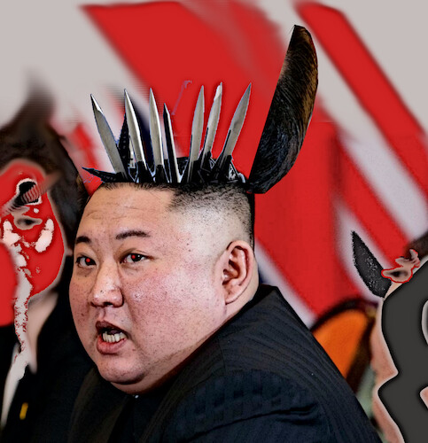 Cartoon: kim jung un ke (medium) by ab tagged nordkorea,führer,diktator,krieg,südkorea,unterdrückung,armut,hunger,raketen