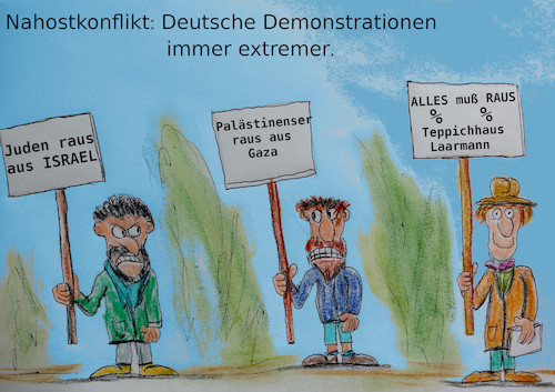 Cartoon: kritisch (medium) by ab tagged israel,gaza,krieg,demo,kritik,juden,araber,deutsche