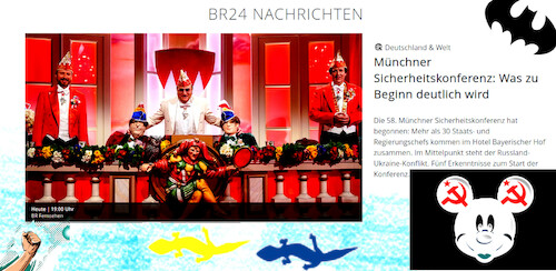 Cartoon: münchen (medium) by ab tagged siko,bayern,münchen,militär,sicherheit,krieg,waffen,karneval,fasching