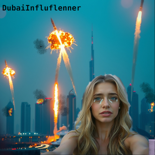 Cartoon: neuster tiktoktrend (medium) by ab tagged dubai,iran,vae,israel,usa,krieg,luxus,influencer,lifestyle,reichtum,raketen