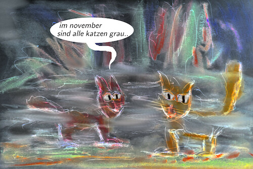 Cartoon: novembercats (medium) by ab tagged jahreszeit,tiere,katze,nebel,herbst,farbe