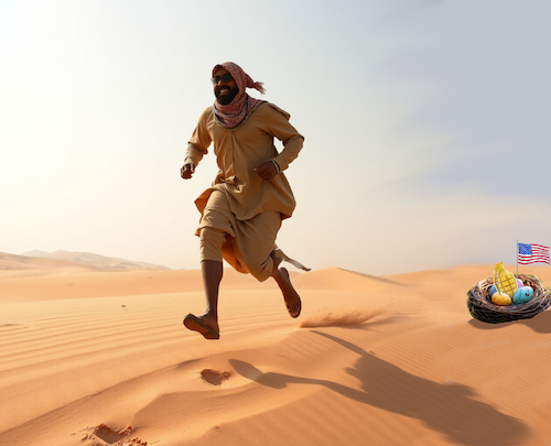 Cartoon: osterüberraschung (medium) by ab tagged iran,wüste,usa,ostern,osternest,eier,granate,gold,trump,krieg,israel