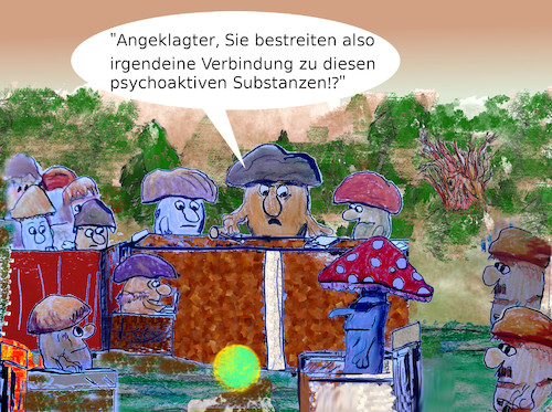 Cartoon: Pilzgericht (medium) by ab tagged wald,pilze,fungi,arten,gift,droge,recht,ordnung