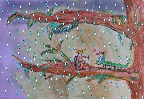 Cartoon: rainy day (medium) by ab tagged nature,rain,insect,tree,weather