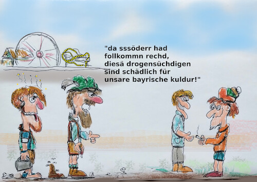 Cartoon: rausch (medium) by ab tagged bayern,bier,wiesn,oktoberfest,wahlkampf,söder,holitschek,minister,deutschland,cannabis,saufen,kiffen,drogen