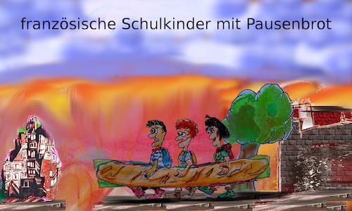 Cartoon: schulbeginn (medium) by ab tagged schule,schüler,pause,essen,frankreich,brot,baguette