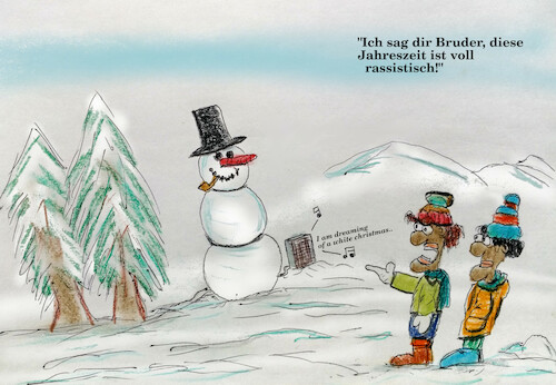 Cartoon: schwarzweiß (medium) by ab tagged winter,schnee,menschen,hautfarbe