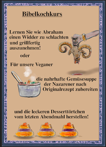 Cartoon: sonntagsmahl (medium) by ab tagged kirche,bibel,glaube,essen,kochen,trend