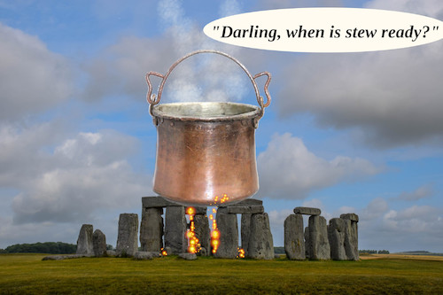 Cartoon: stonehenge mystery solved (medium) by ab tagged uk,england,stonehenge,cooking