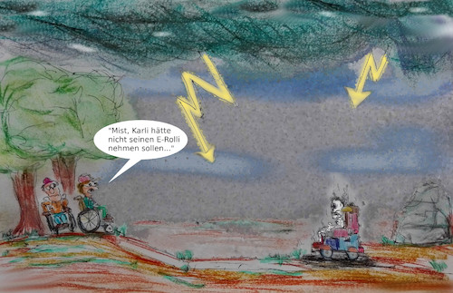 Cartoon: unwetter (medium) by ab tagged gewitter,wetter,blitz,behindert,rollstuhl,elektrisch