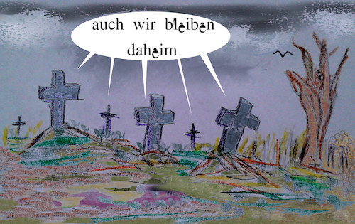 Cartoon: zuhause (medium) by ab tagged virus,corona,zuhause,friedhof