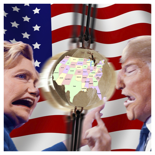 Cartoon: Swing States (medium) by Night Owl tagged hillary,clinton,donald,trump,usa,us,election,votes,wahl,2016,united,states,president,democratic,republican,presidential,candidates