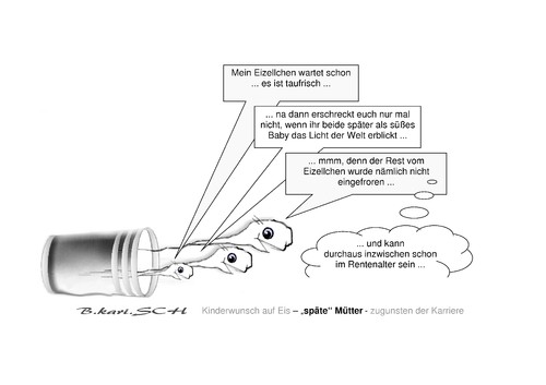 Cartoon: späte Mütter (medium) by BES tagged ärzte,frau,rente,erfolg,zeit,alter,sexualität,kinder,familie