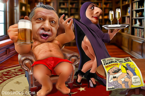 Cartoon: Charlie Hebdo Erdogan (medium) by Bart van Leeuwen tagged erdogan,charlie,hebdo,caricature,satire,prison,libel