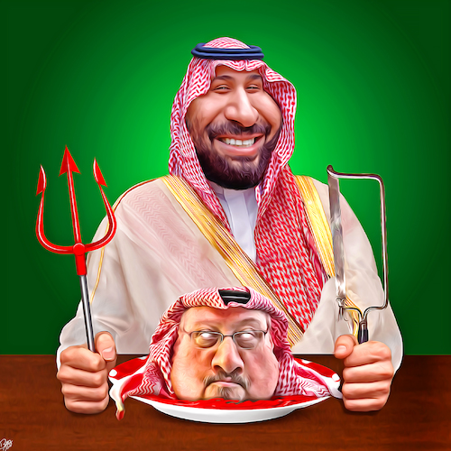 Cartoon: Halal Khashoggi (medium) by Bart van Leeuwen tagged kashoggi,mohammed,bin,salam,saudi,arabia,halal