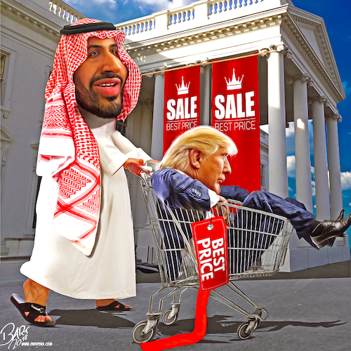 Cartoon: Presidential sale (medium) by Bart van Leeuwen tagged khashoggi,trump,saudi,arabia,arms,deal,mohammed,bin,salman