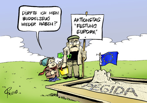 Cartoon: Aktionstag (medium) by Paolo Calleri tagged eu,deutschland,dresden,europa,pegida,europafeindlich,rechtspopulistisch,rechtspopulisten,fremdenfeindlich,islamfeindlich,islamophob,abendland,festung,fluechtlinge,krieg,grenzen,aktionstag,demonstrationen,karikatur,cartoon,paolo,calleri,eu,deutschland,dresden,europa,pegida,europafeindlich,rechtspopulistisch,rechtspopulisten,fremdenfeindlich,islamfeindlich,islamophob,abendland,festung,fluechtlinge,krieg,grenzen,aktionstag,demonstrationen,karikatur,cartoon,paolo,calleri