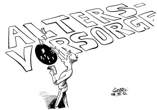 Cartoon: Altersvorsorge (medium) by Paolo Calleri tagged altersvorsorge,verluste,schaden,milliarden,studie,mangelhafte,finanzprodukte,verbracuheraufklärung,riesterrenten,rentenversicherungen,riester,policen,verbraucher