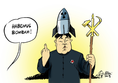 Cartoon: Atomtest (medium) by Paolo Calleri tagged volksrepublik,nordkorea,kommunistisch,kim,jong,un,politiker,provokation,atomteset,atombombe,waffen,kernwaffen,unterirdisch,empoerung,papst,benedikt,vatikan,ruecktritt,papstwahl,westen,sicherheit,volksrepublik,nordkorea,kommunistisch,kim,jong,un,politiker,provokation,atomteset,atombombe,waffen,kernwaffen,unterirdisch,empoerung,papst,benedikt,vatikan,ruecktritt,papstwahl,westen,sicherheit