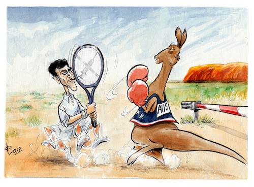 Cartoon: Australian Closed (medium) by Paolo Calleri tagged welt,sport,australien,serbien,australian,open,tennis,novak,djokovic,covid,corona,impfung,impfstatus,visum,einreise,einreisebeschraenkungen,massnahmen,pandemie,ausreise,karikatur,cartoon,paolo,calleri,welt,sport,australien,serbien,australian,open,tennis,novak,djokovic,covid,corona,impfung,impfstatus,visum,einreise,einreisebeschraenkungen,massnahmen,pandemie,ausreise,karikatur,cartoon,paolo,calleri