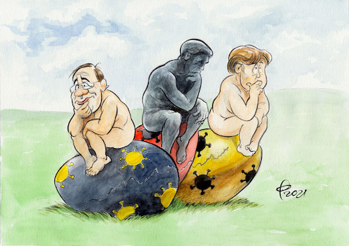 Cartoon: Bedenkliche Ostern (medium) by Paolo Calleri tagged welt,eu,europa,deutschland,politik,politiker,corona,krise,covid,19,mutationen,gesellschaft,arbeit,soziales,gesundheit,infektionen,neuinfektionen,bundeskanzlerin,angela,merkel,entschuldigung,armin,laschet,nrw,parteivorsitzender,parteichef,cdu,ostern,feiertage,lockdown,verschaerfung,lockerungen,oeffnungen,schulen,karikatur,cartoon,paolo,calleri,welt,eu,europa,deutschland,politik,politiker,corona,krise,covid,19,mutationen,gesellschaft,arbeit,soziales,gesundheit,infektionen,neuinfektionen,bundeskanzlerin,angela,merkel,entschuldigung,armin,laschet,nrw,parteivorsitzender,parteichef,cdu,ostern,feiertage,lockdown,verschaerfung,lockerungen,oeffnungen,schulen,karikatur,cartoon,paolo,calleri