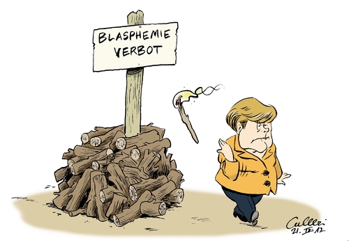 Cartoon: Blasphemie-Verbot (medium) by Paolo Calleri tagged scheiterhaufen,westen,satire,meinungsfreiheit,freiheit,fundametalismus,mohammed,schmähvideo,proteste,gewalt,islamismus,islam,verbot,gesetz,gotteslästerung,blasphemie,merkel,angela,bundeskanzlerin,bundeskanzlerin,angela,merkel,blasphemie,gotteslästerung,gesetz,verbot,islam,islamismus,gewalt,proteste,schmähvideo,mohammed,fundametalismus,freiheit,meinungsfreiheit,satire,westen