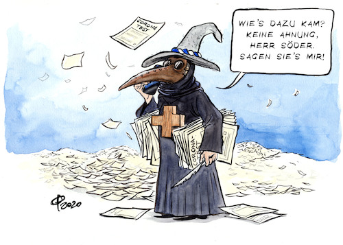 Cartoon: Corona-Test-Panne (medium) by Paolo Calleri tagged deutschland,bayern,covid,19,gesundheit,infektionen,neuinfektionen,reisende,urlauber,rueckkehrer,corona,test,panne,ministerpraesident,markus,soeder,positiv,getestete,bescheid,organisation,management,haendische,uebertragung,daten,karikatur,cartoon,paolo,calleri,deutschland,bayern,covid,19,gesundheit,infektionen,neuinfektionen,reisende,urlauber,rueckkehrer,corona,test,panne,ministerpraesident,markus,soeder,positiv,getestete,bescheid,organisation,management,haendische,uebertragung,daten,karikatur,cartoon,paolo,calleri