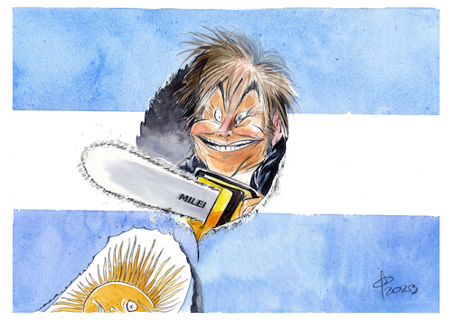 Cartoon: Don t shine for me_Argentina (medium) by Paolo Calleri tagged argentinien,wahlen,praesidentschaftswahl,suedamerika,javier,milei,faschismus,kapitalismus,rechtspopulismus,demokratie,wirtschaft,wirtschaftskrise,politik,karikatur,cartoon,paolo,calleri,argentinien,wahlen,praesidentschaftswahl,suedamerika,javier,milei,faschismus,kapitalismus,rechtspopulismus,demokratie,wirtschaft,wirtschaftskrise,politik,karikatur,cartoon,paolo,calleri