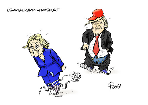 Cartoon: Endspurt (medium) by Paolo Calleri tagged usa,wahlen,wahlkampf,praesidentschaft,praesident,kandidat,demokraten,republikaner,donald,trump,kandidatin,hillary,clinton,sexismus,vorwuerfe,emails,privat,server,fbi,karikatur,cartoon,paolo,calleri,usa,wahlen,wahlkampf,praesidentschaft,praesident,kandidat,demokraten,republikaner,donald,trump,kandidatin,hillary,clinton,sexismus,vorwuerfe,emails,privat,server,fbi,karikatur,cartoon,paolo,calleri