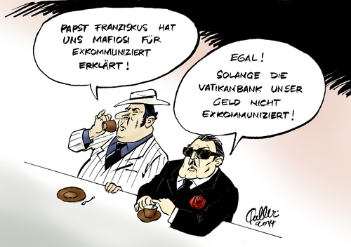 Cartoon: Exkommunizierte Mafiosi (medium) by Paolo Calleri tagged italien,kalabrien,cassano,all,ionio,vatikan,rom,papst,franziskus,jorge,mario,bergoglio,mafia,mafiosi,ndrangheta,exkommunikation,appell,bekämpfung,organisierte,kriminalität,gesellschaft,mord,karikatur,cartoon,paolo,calleri,italien,kalabrien,cassano,all,ionio,vatikan,rom,papst,franziskus,jorge,mario,bergoglio,mafia,mafiosi,ndrangheta,exkommunikation,appell,bekämpfung,organisierte,kriminalität,gesellschaft,mord,karikatur,cartoon,paolo,calleri