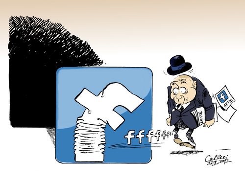 Cartoon: Facebook-Aktie (medium) by Paolo Calleri tagged verkauf,aktieneinbruch,einbruch,minus,kursverlust,aktienpreis,ausgabekurs,aktie,börsengang,börse,unternehmen,zuckerberg,mark,netzwerk,soziales,facebook,facebook,mark zuckerberg,social network,börse,börsengang,aktie,internet,mark,zuckerberg,social,network