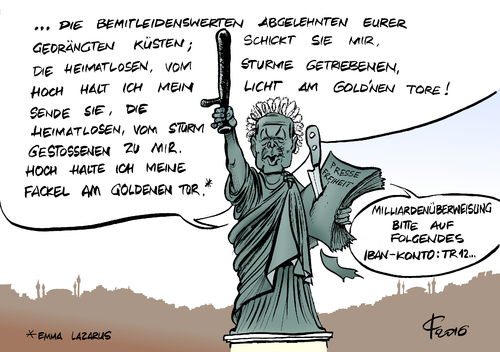 Cartoon: Flüchtlingsstatue (medium) by Paolo Calleri tagged calleri,paolo,cartoon,karikatur,menschenrechte,meinungsfreiheit,pressefreiheit,presse,repressalien,freiheitsstatue,freiheit,erdogan,fluechtlingspolitik,fluechtlinge,treffen,gipfel,tuerkei,eu,eu,tuerkei,gipfel,treffen,fluechtlinge,fluechtlingspolitik,erdogan,freiheit,freiheitsstatue,repressalien,presse,pressefreiheit,meinungsfreiheit,menschenrechte,karikatur,cartoon,paolo,calleri